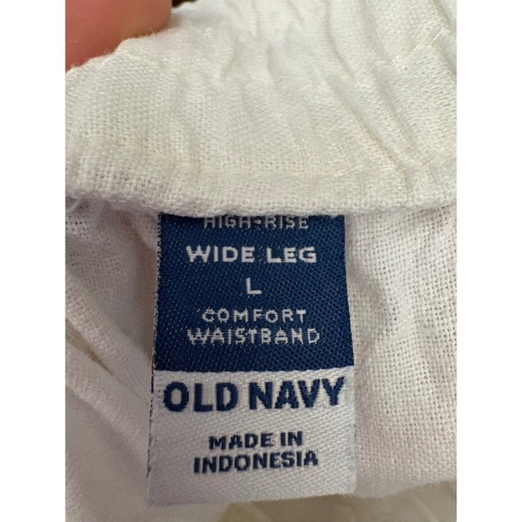 Old Navy White Linen Blend High Rise Wide Leg Pants Comfort Waistband Large - Picture 4 of 5